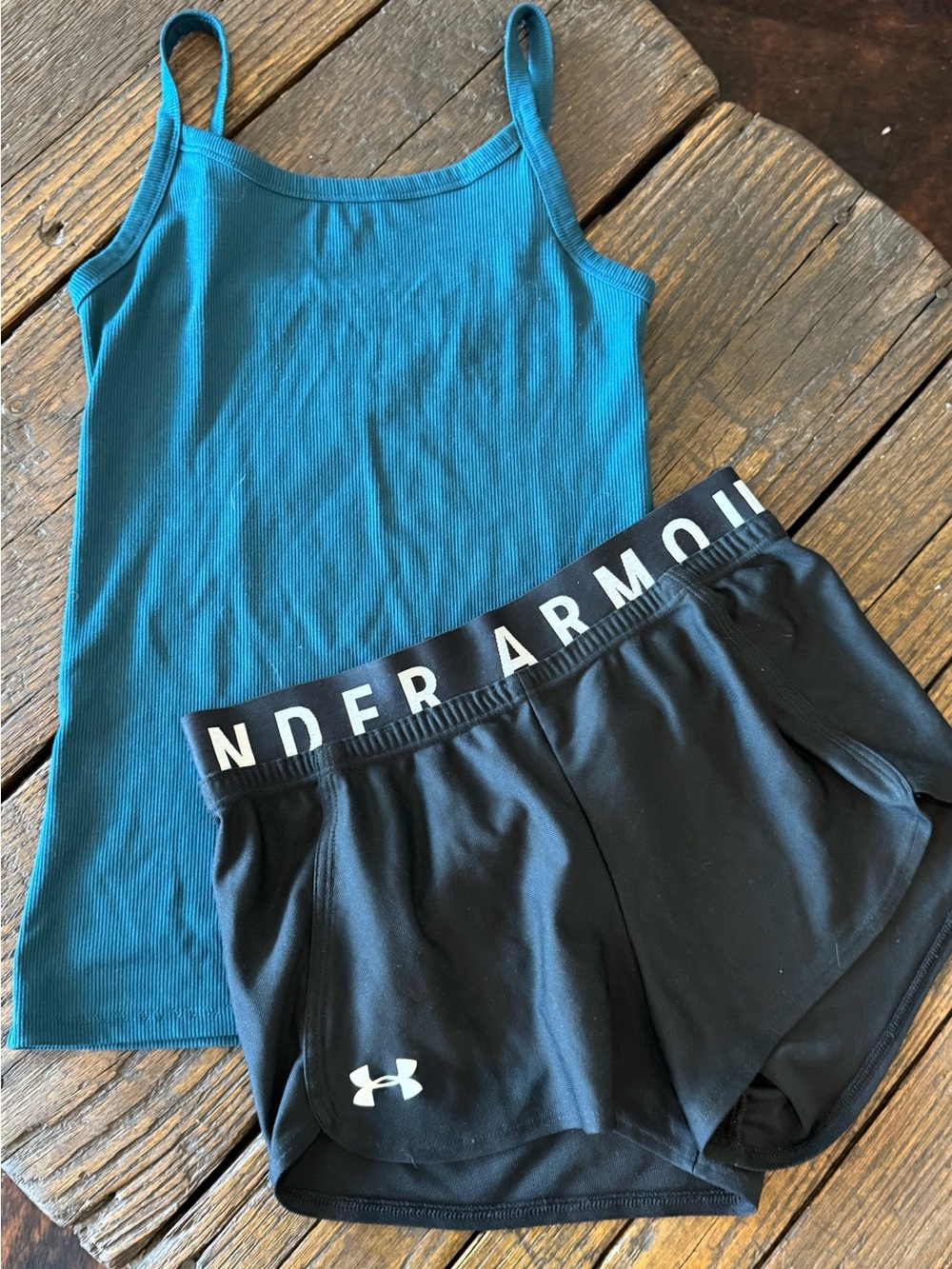 Under Armour Black Athletic Shorts XS & Teal Ribbed Tank Set